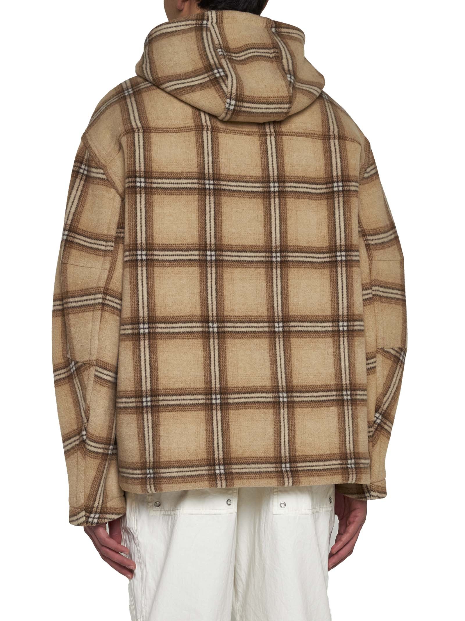 Isabel Marant Checked Hooded Drawstring-trim Jacket In Brown