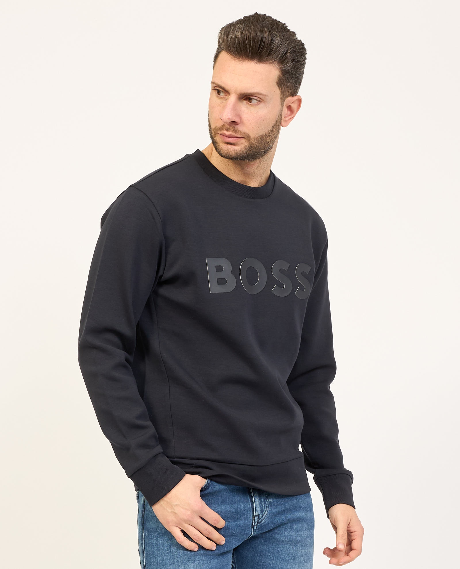 Hugo Boss Stretch-cotton Sweatshirt With Sandwich Logo In Black