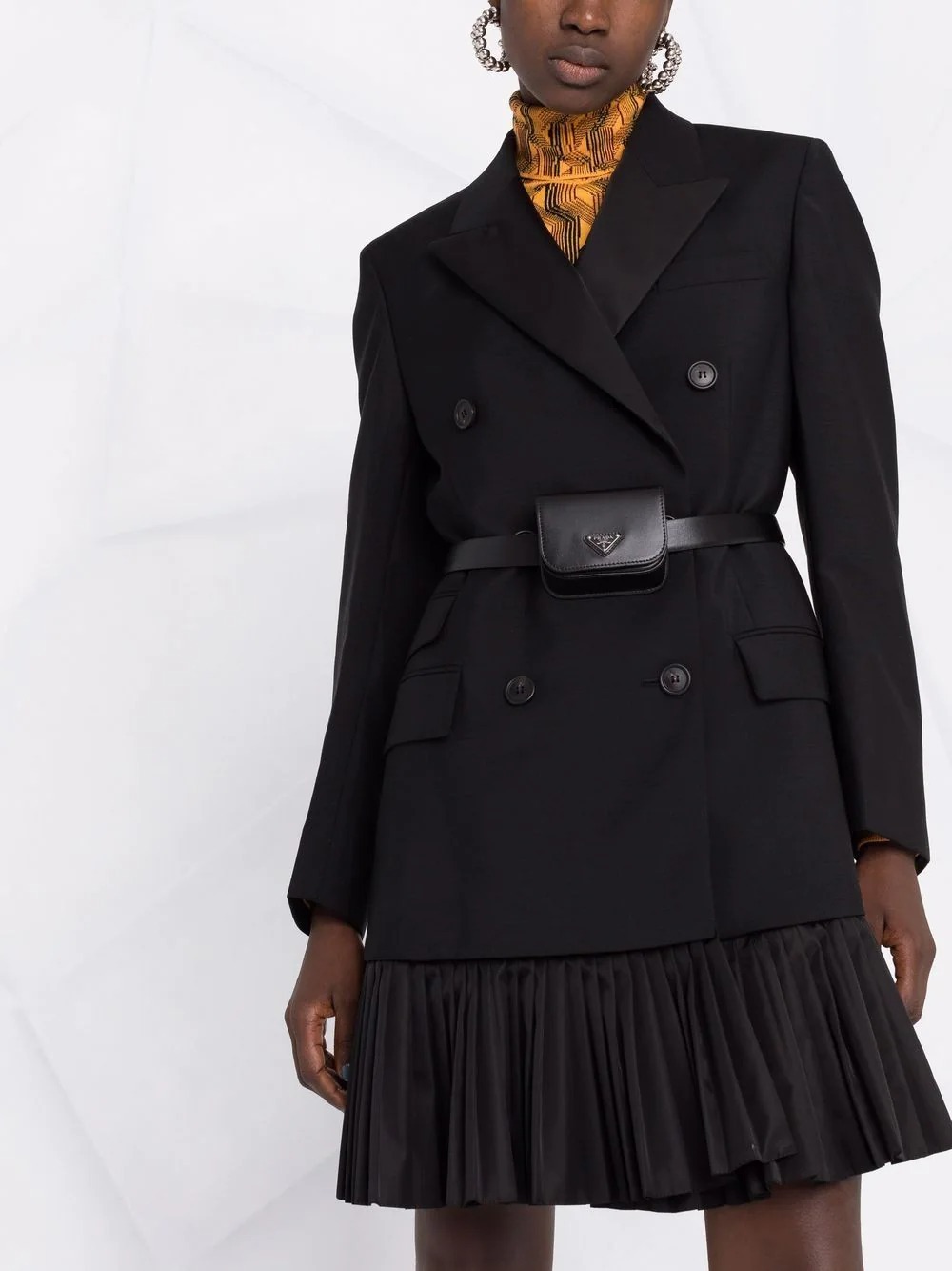 Prada Re-nylon Logo Pouch Blazer Mini Dress In Black