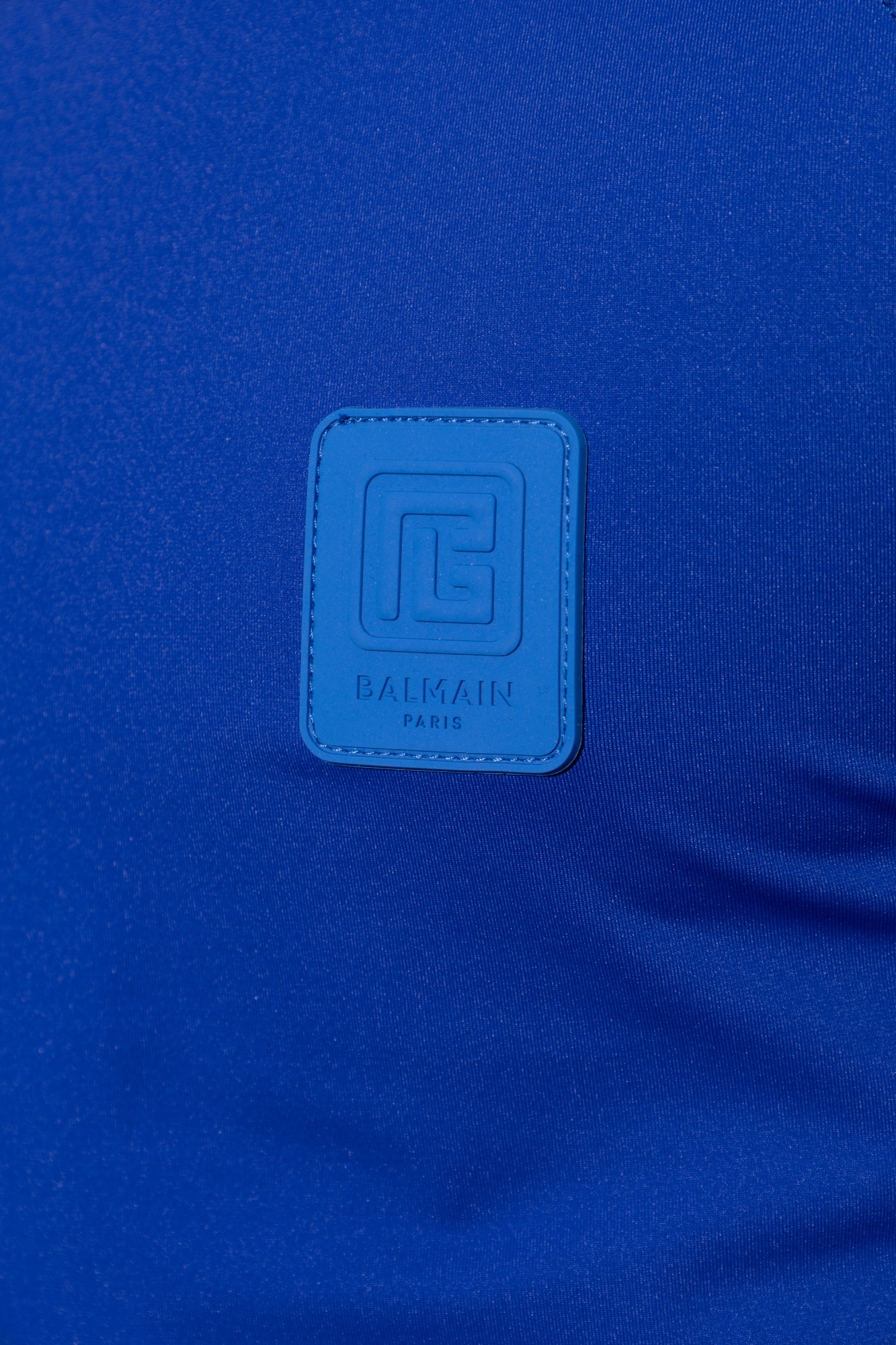 Shop Balmain Logo-appliqué Swimming T-shirt In Blue