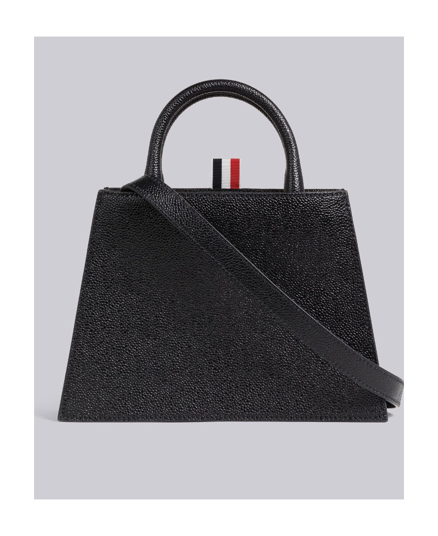 Thom Browne Logo Print Grained Leather Tote Bag In Black