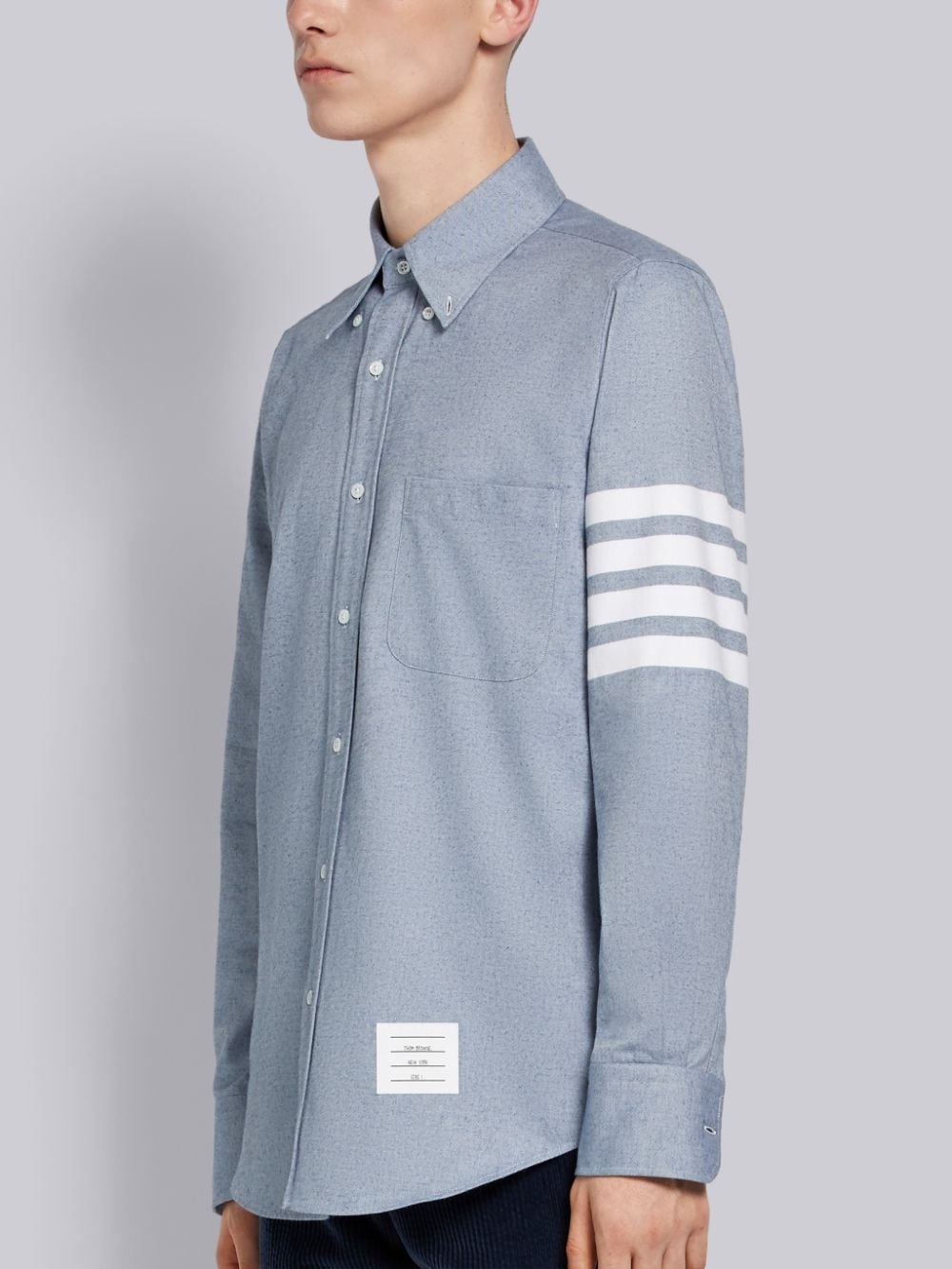 Thom Browne Flannel 4-bar Straight Fit Shirt Man Polo Shirt Multicolored Size L Cotton In Blue