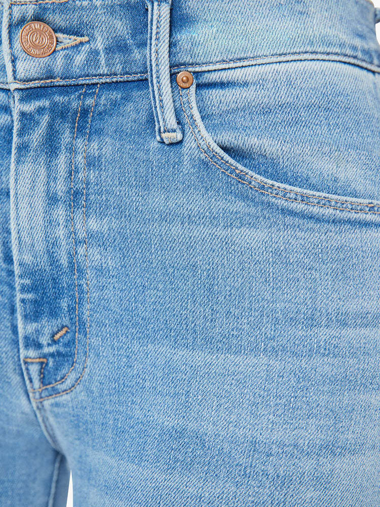 Mother Womens Horseback To Quarterback The Doozy Flared Straight-leg Mid-rise Stretch-denim Jeans In Blue