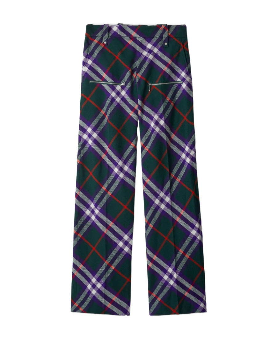 BURBERRY PLAID-CHECK WOOL TROUSERS