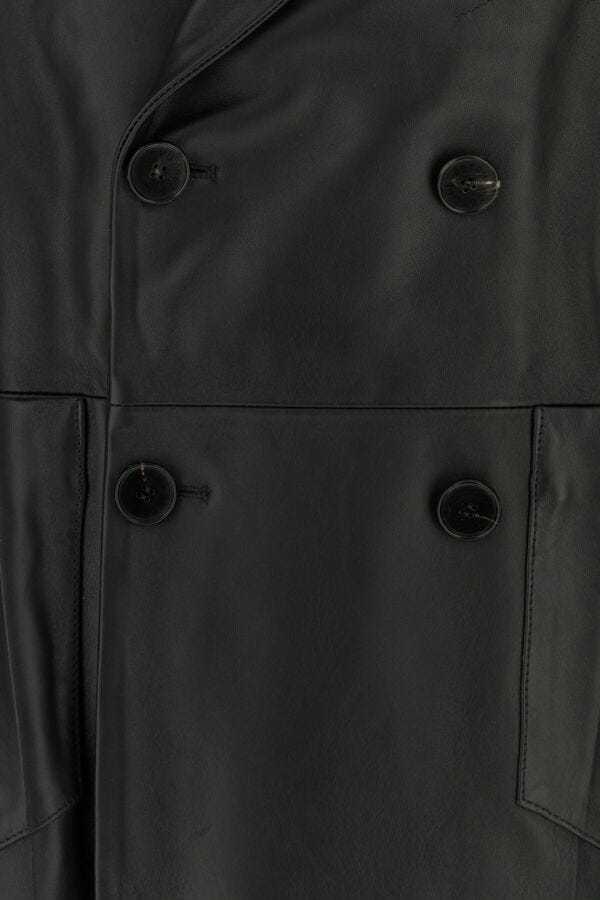 Setchu Long-sleeved Leather Jacket In Black