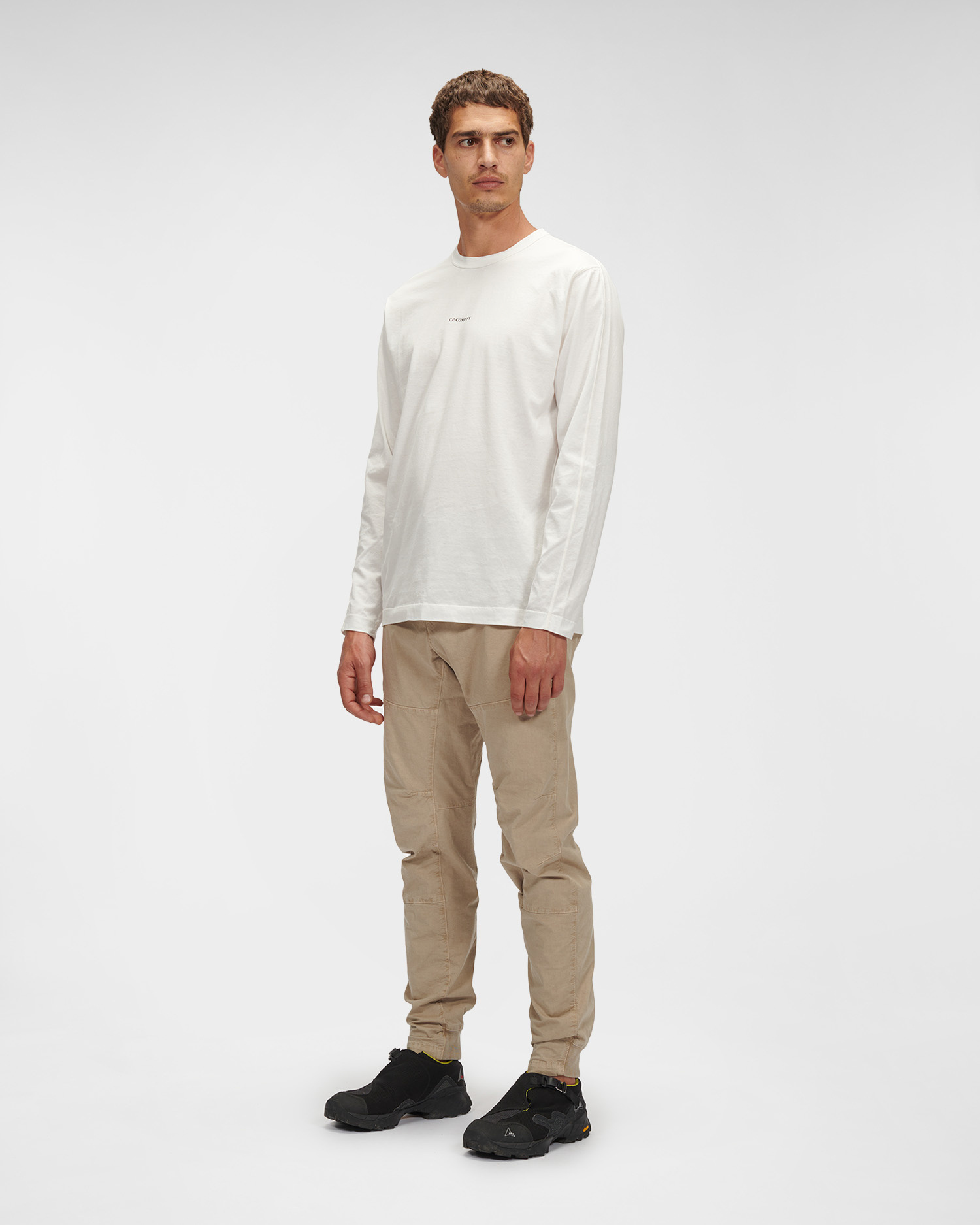 C.p. Company Logo-patch Tapered Trousers In Nude