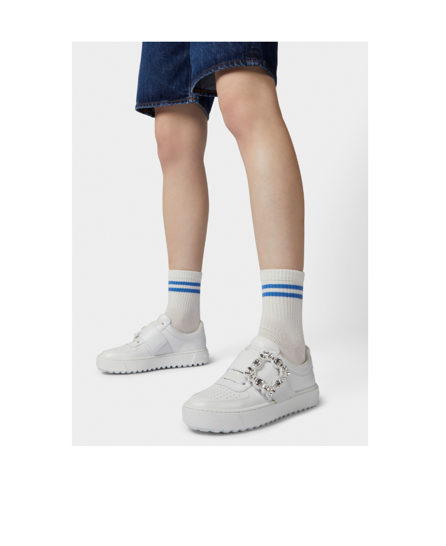 Shop Roger Vivier Embellished Buckle Sneakers In White