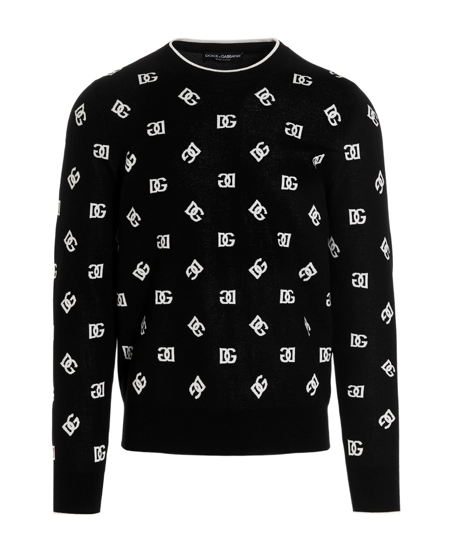 Dolce & Gabbana Dg-logo Jacquard Wool-silk Jumper In Black