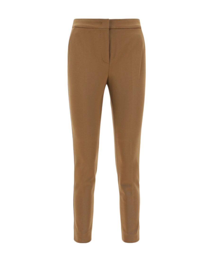 Max Mara Straight-leg Tailored Cotton Pants With Structured Waistband In Brown