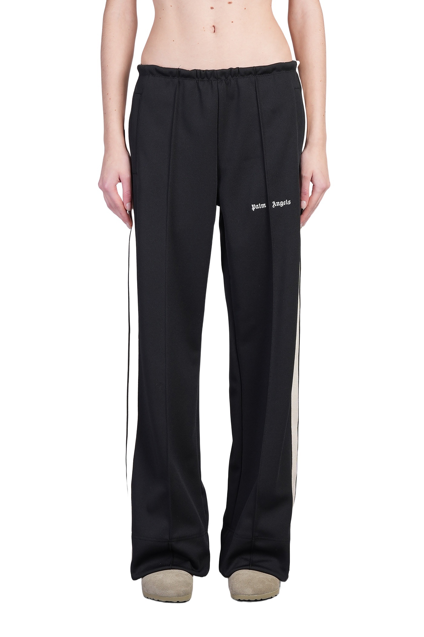 Palm Angels Loose-fit Black Trousers With Contrasting Side Stripes In Black