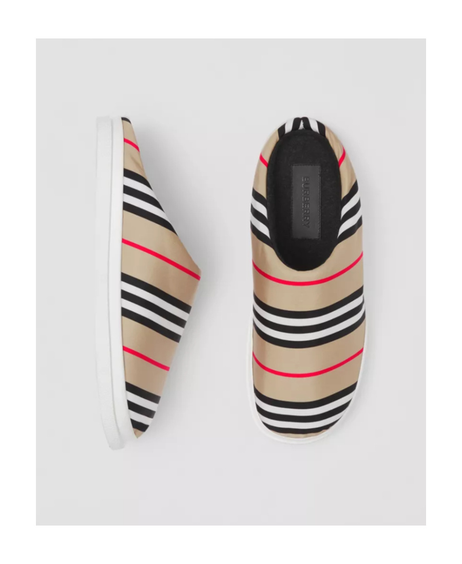Burberry Icon Stripe Backless Slippers In White