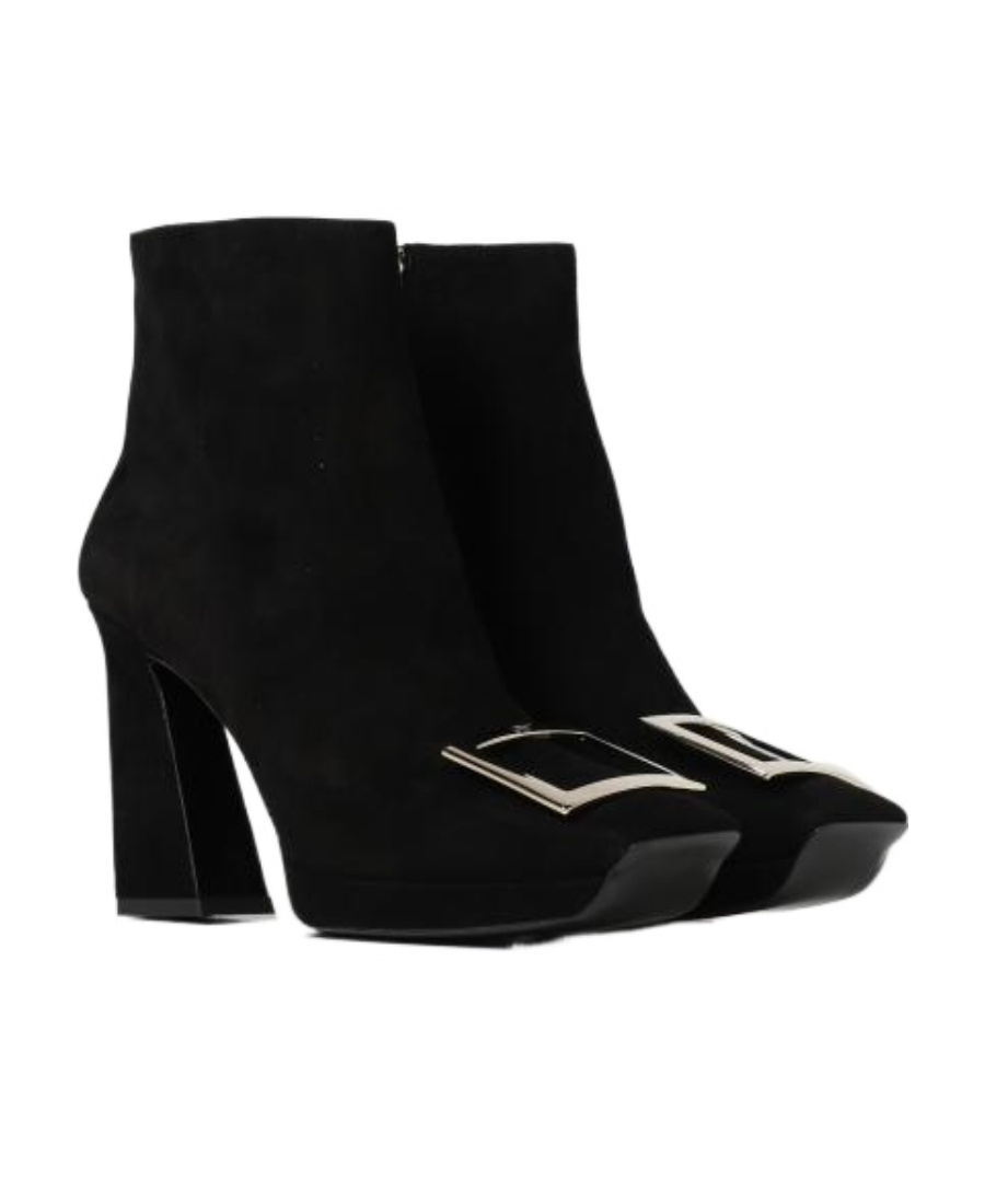 Roger Vivier Metal Buckle Thick-soled Short Boots In Black