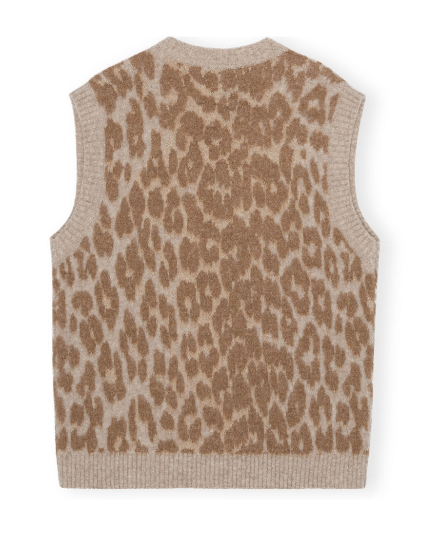 Ganni Leopard Jacquard Oversized Vest In Brown