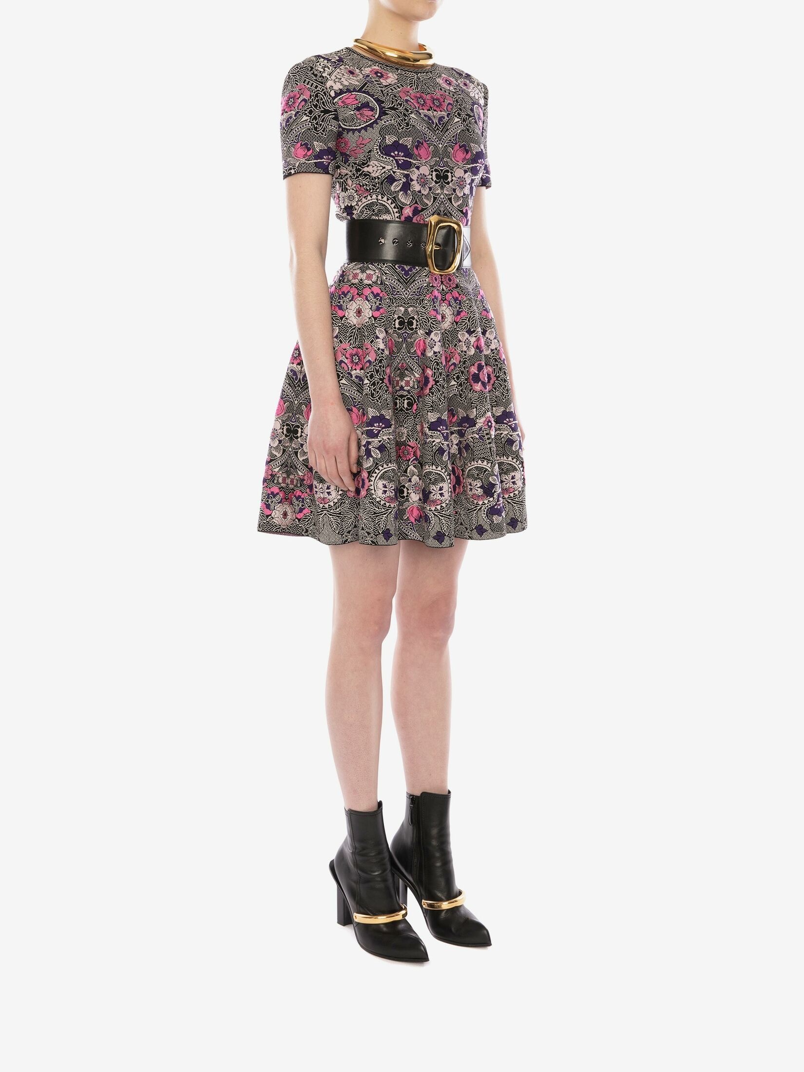 Alexander Mcqueen Jacquard Mini Dress In Black