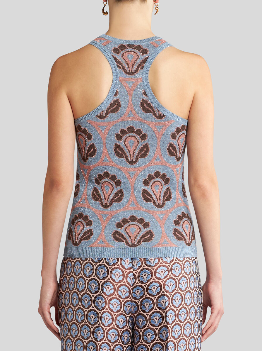 Etro Crystal Feather Embellished Foulard Knit Tank Top In Gray