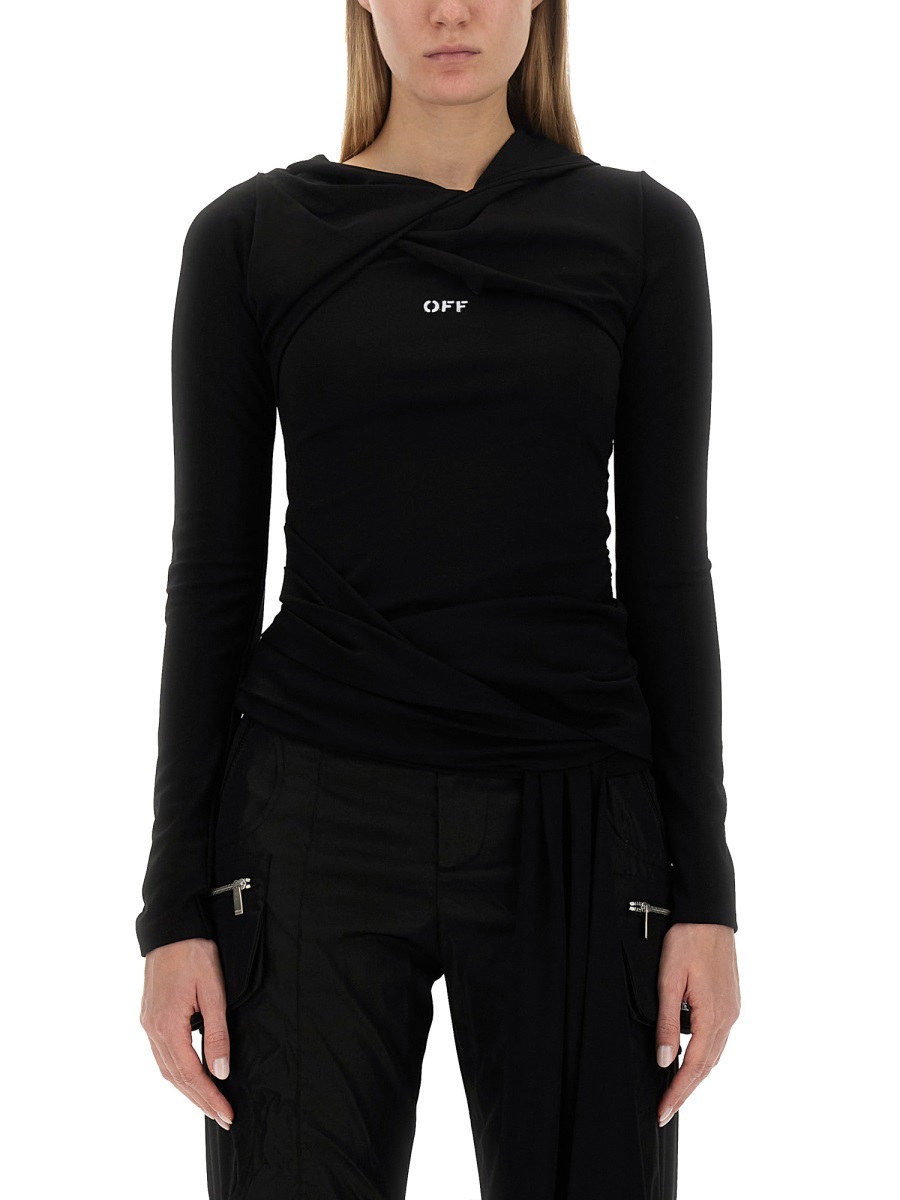 Off-white Fluid Jer Twist Hooded Top