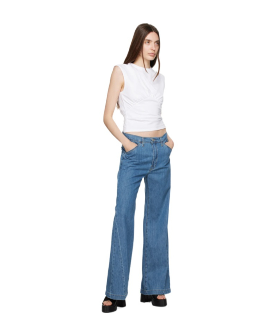 FRAME LE BAGGY PALAZZO WIDE LEG DENIM TROUSERS