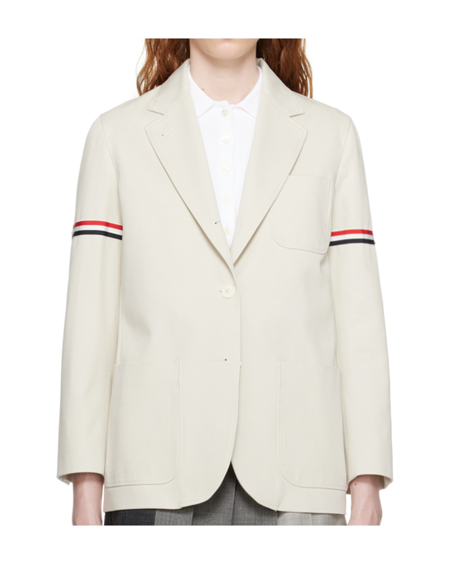 Thom Browne Rwb-stripe Cotton Blazer In White