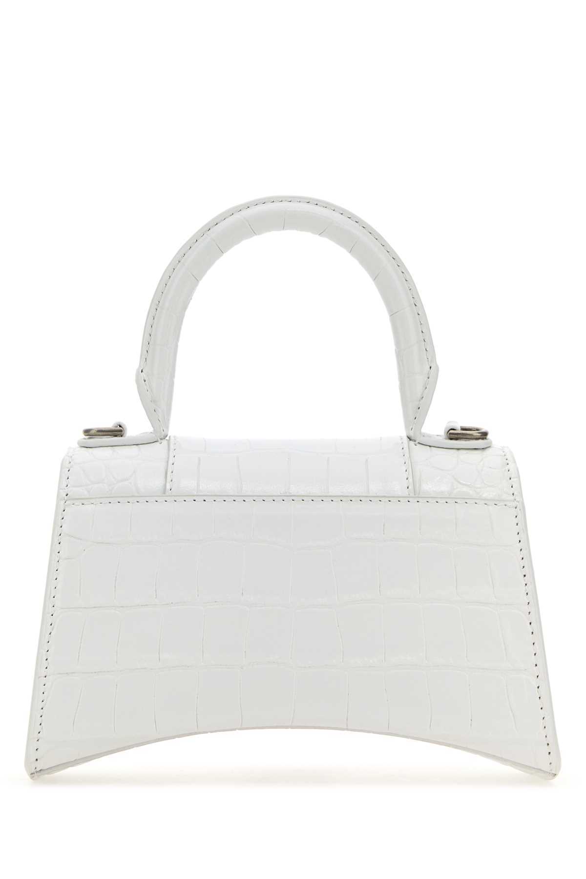 Balenciaga Extra Small Hourglass Croc-embossed Tote Bag In White
