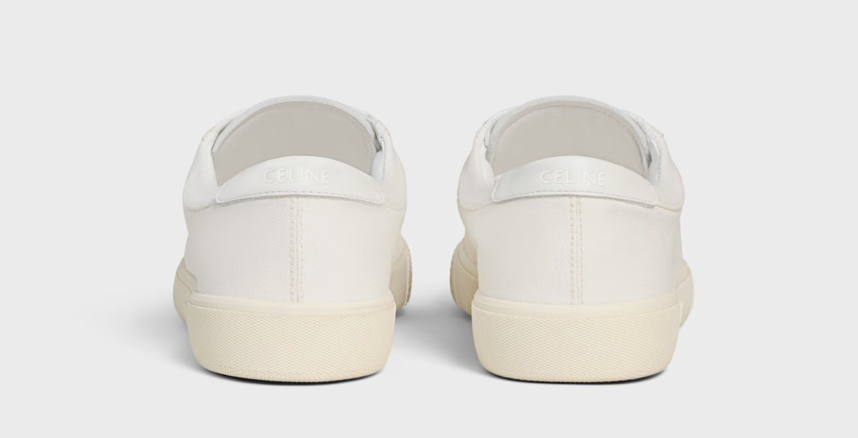 Celine Lou Low Lace-up Sneaker With Embroidered Triomphe In Canvas And Calfskin In White
