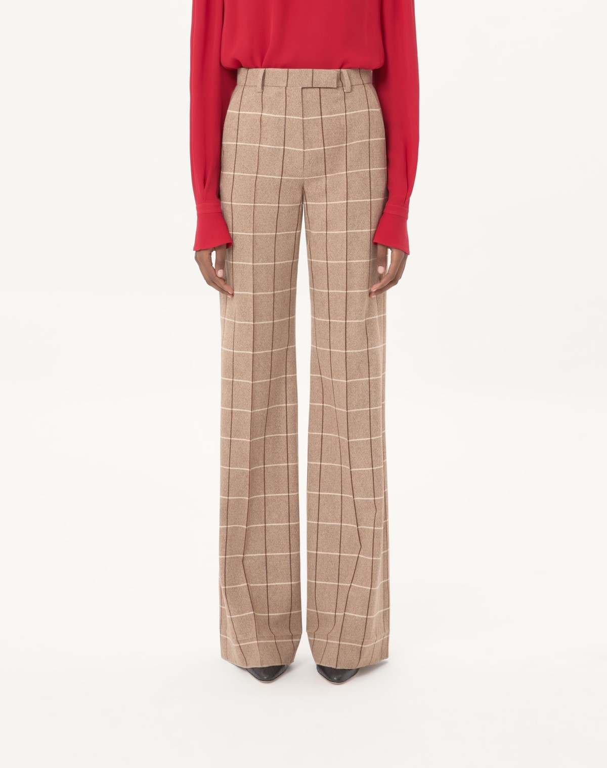 Valentino Checked High-rise Virgin Wool Wide-leg Pants In Brown