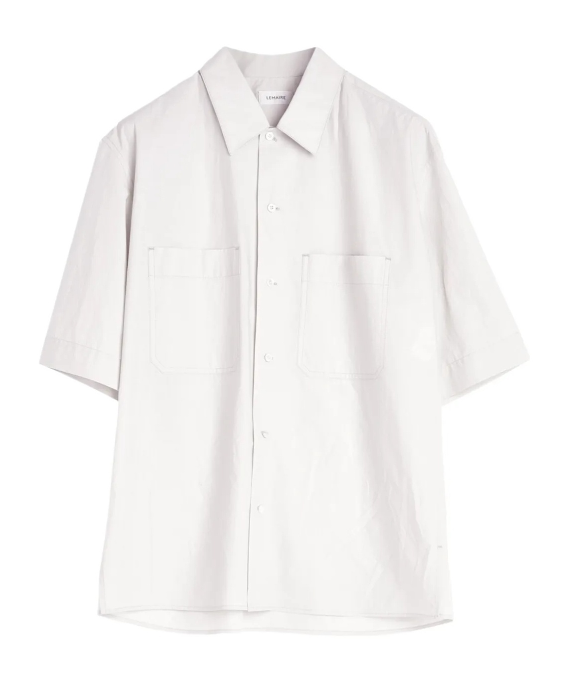 Lemaire Boxy White Short-sleeve Shirt With Classic Collar In Warm Beige