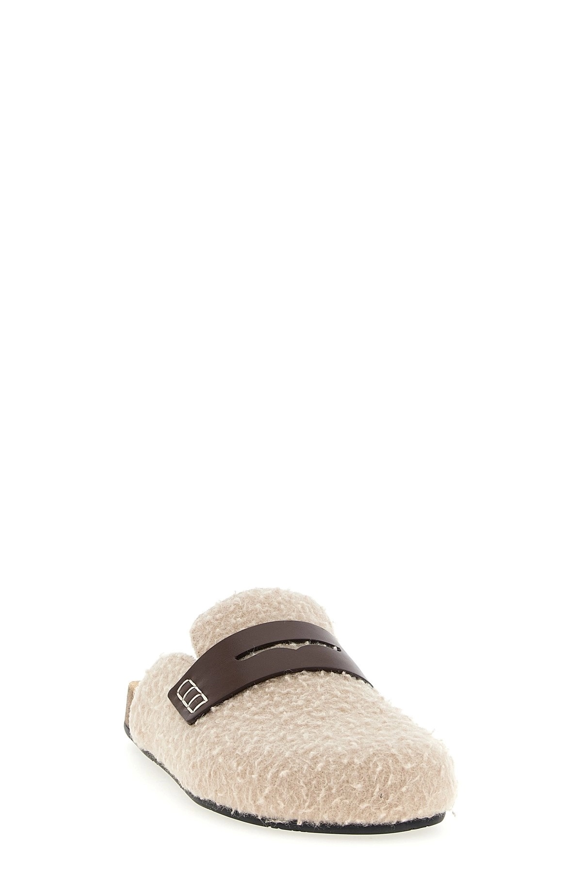Jw Anderson Faux Fur Strap Mules In Sand