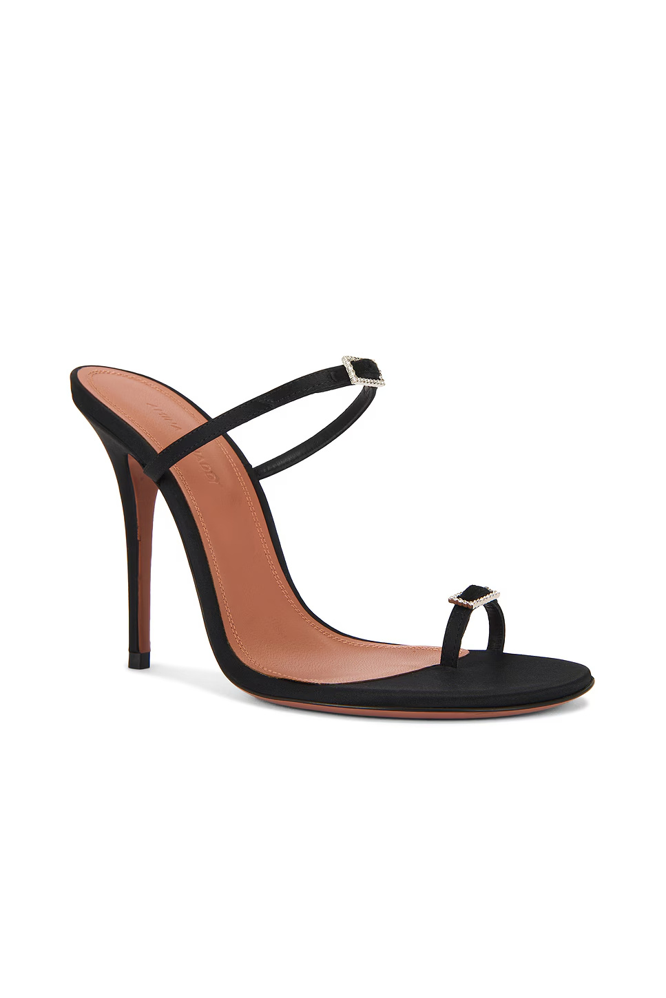 Amina Muaddi Adut Thong Slipper 105 In Black Satin In Multi