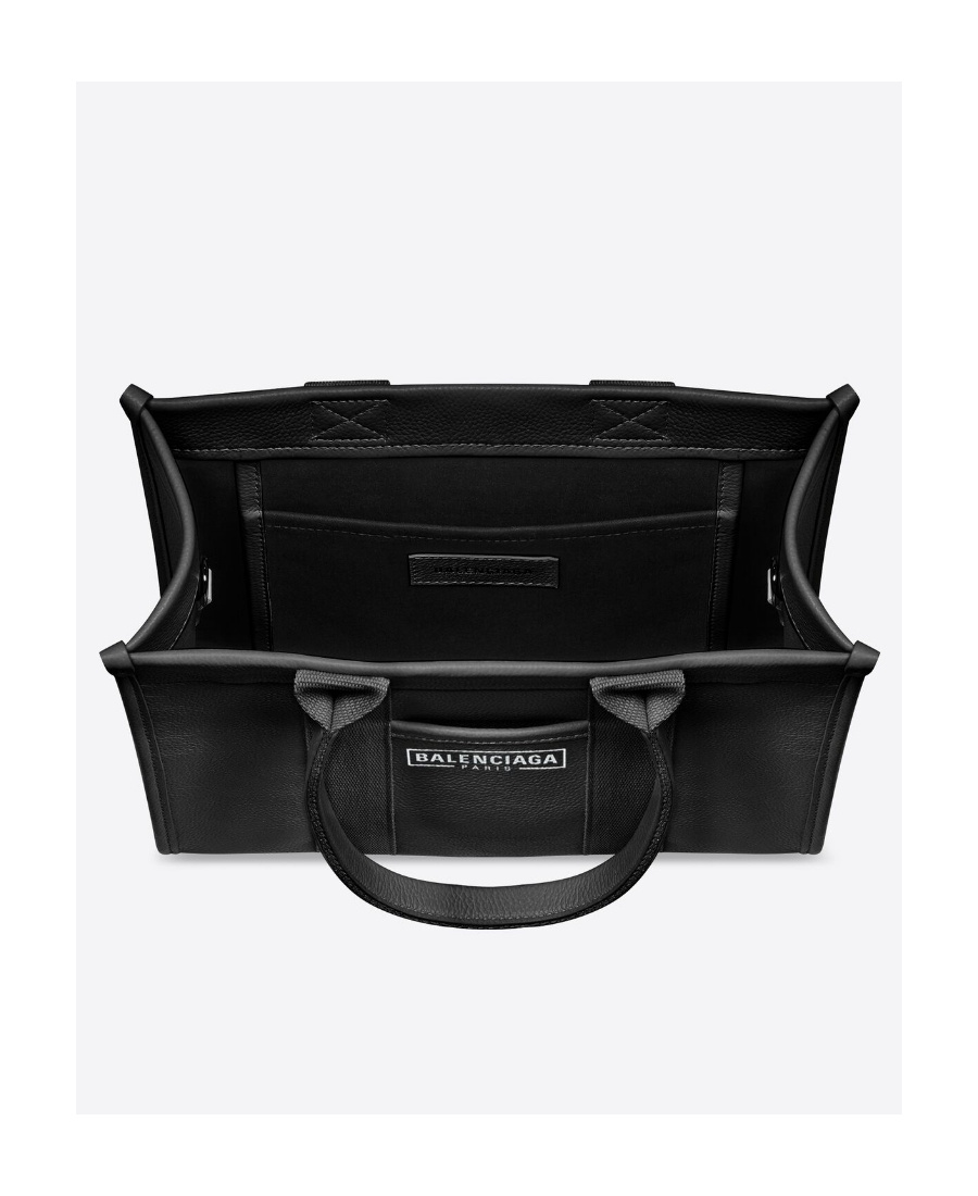Balenciaga Neo Navy Small Leather-trimmed Printed Organic Cotton-canvas Tote In Black