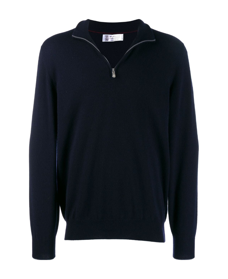 Brunello Cucinelli Zip-front Cashmere Sweater In Black