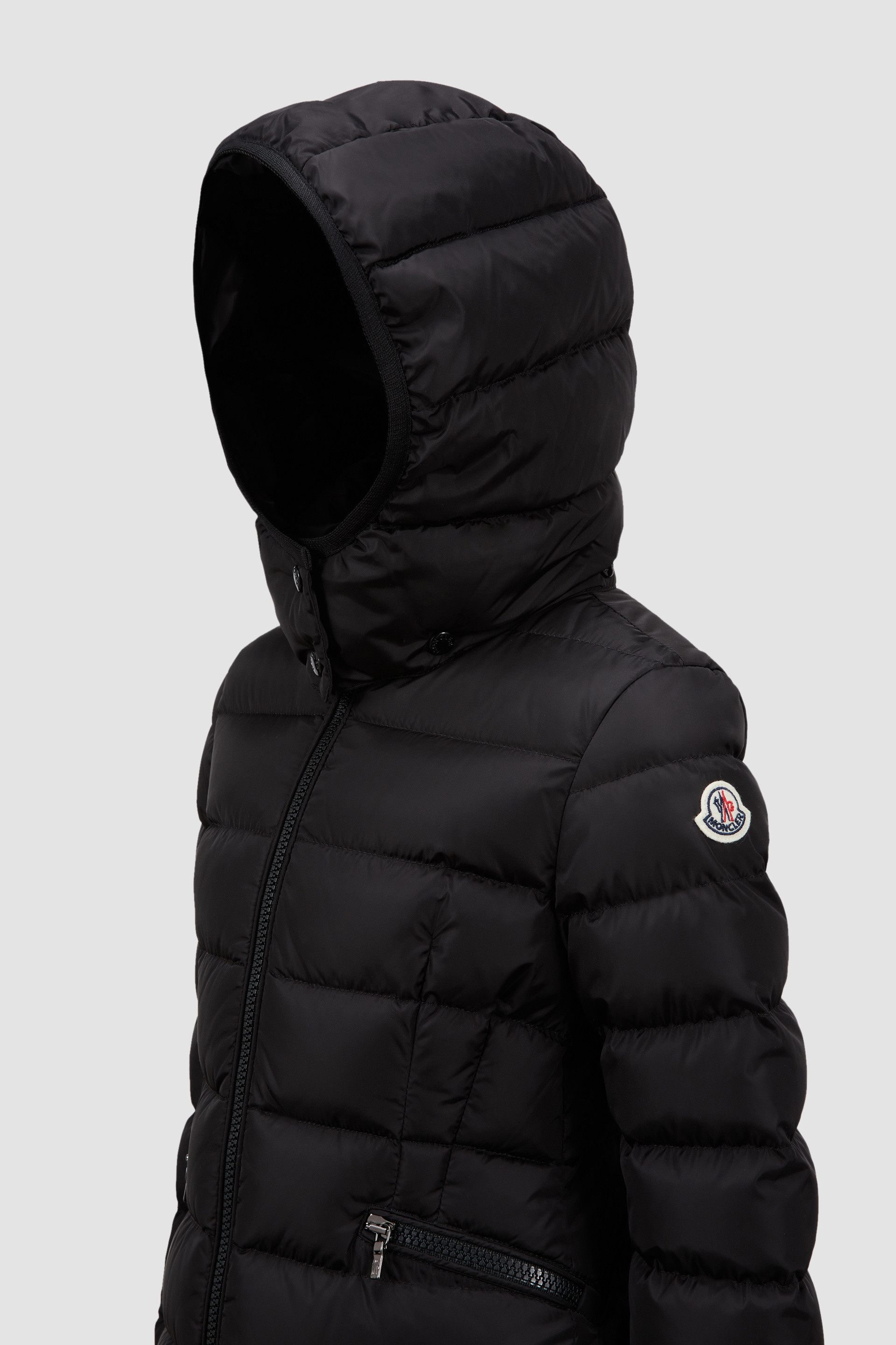 Moncler Long Logo Down Jacket In Black