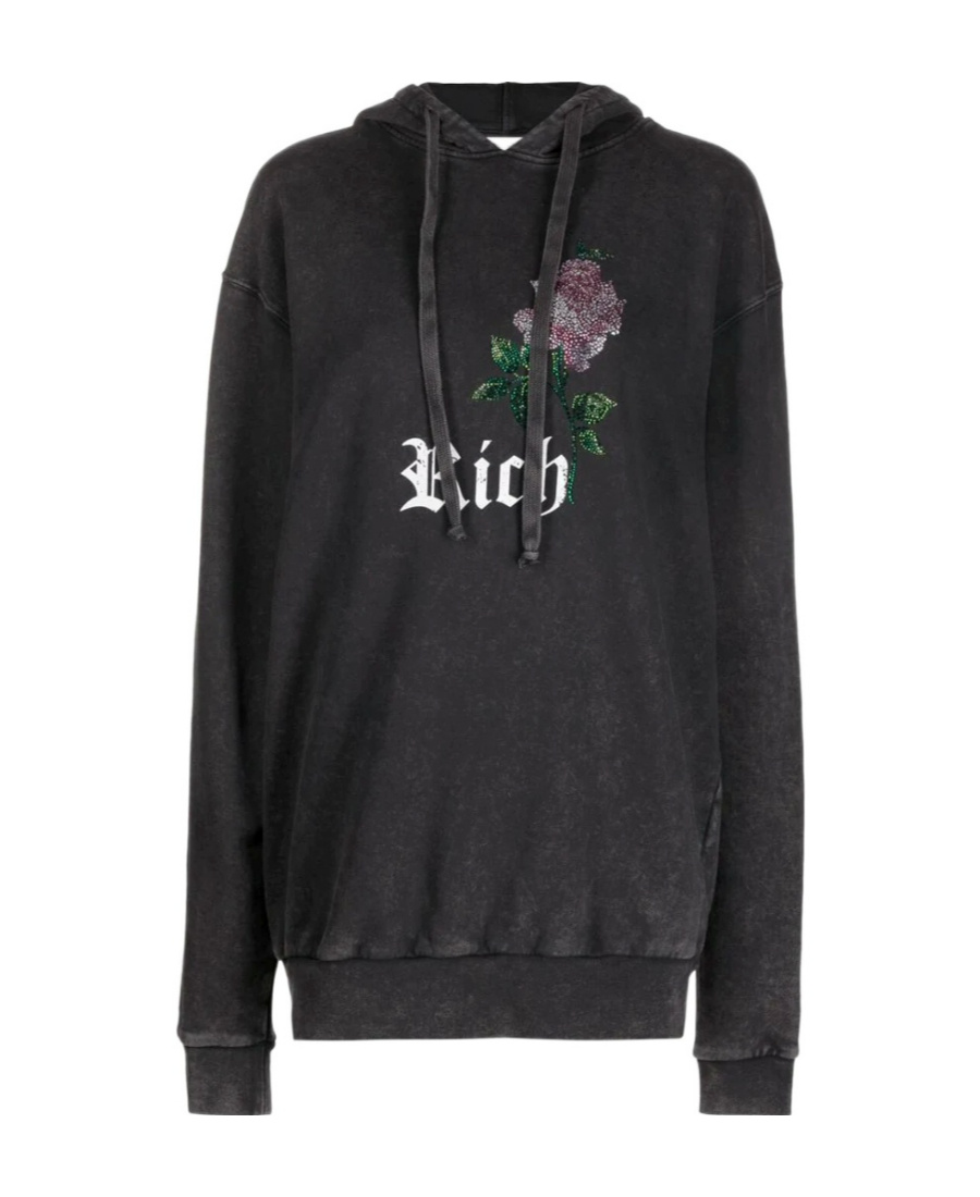 Alessandra Rich Rhinestone-embellished Drawstring Hoodie In Black