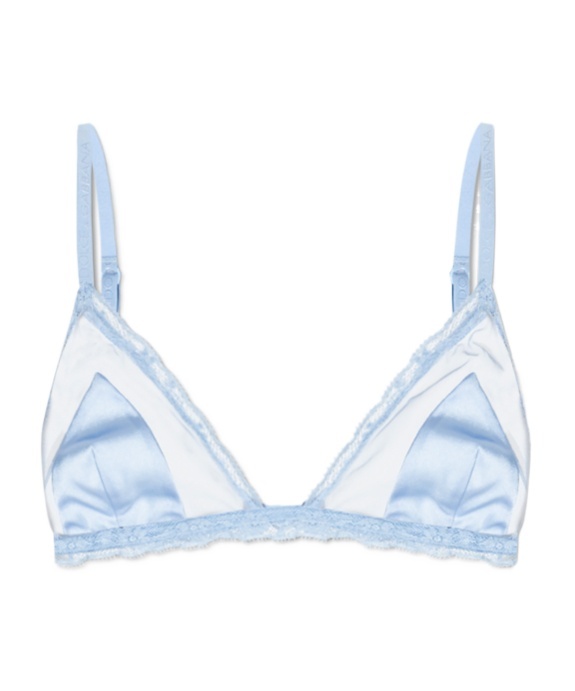 Dolce & Gabbana Lace-trimmed Satin Triangle Bra In Blue