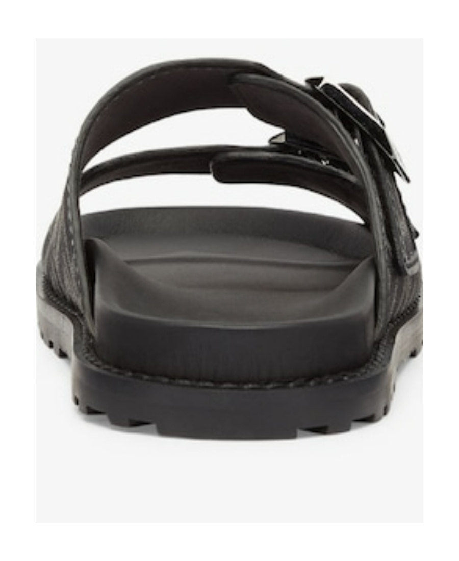 FENDI BLACK LEATHER AND FABRIC SANDALS