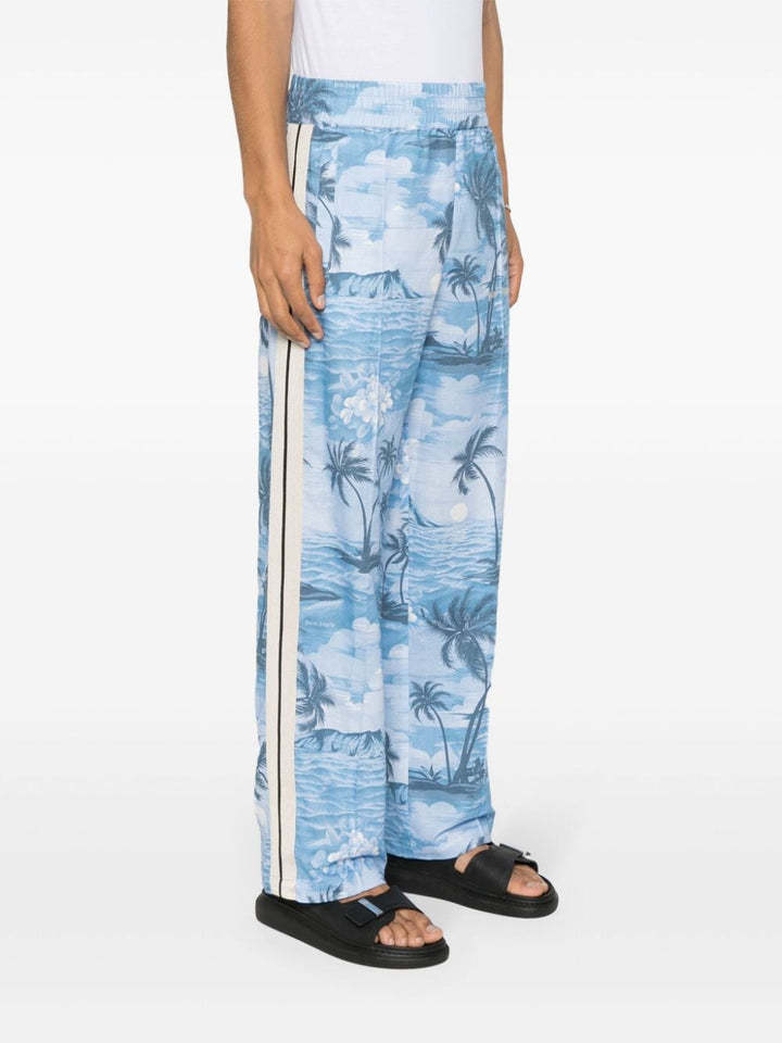 Palm Angels Island-print Straight-leg Trousers In Blue