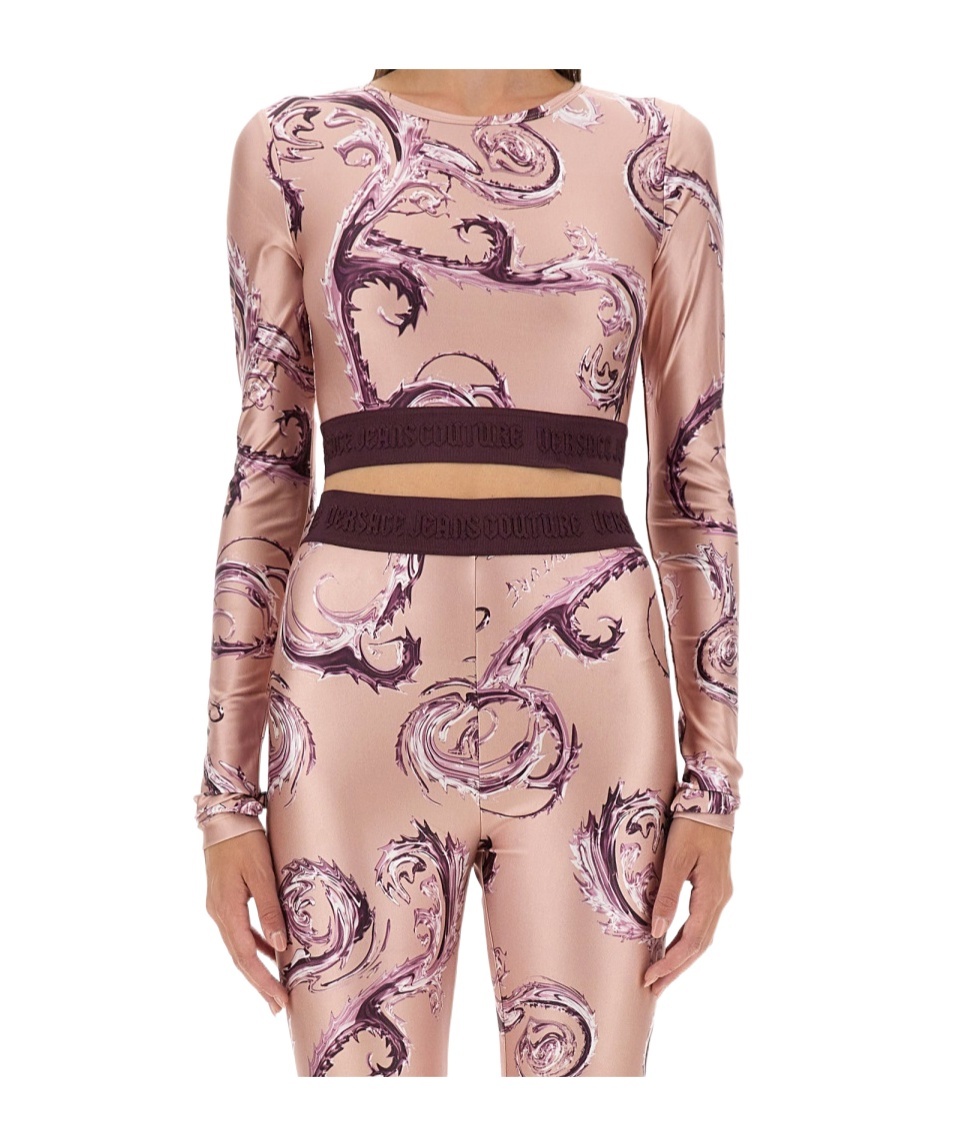 Versace Jeans Couture Cropped Patterned Top In Pink