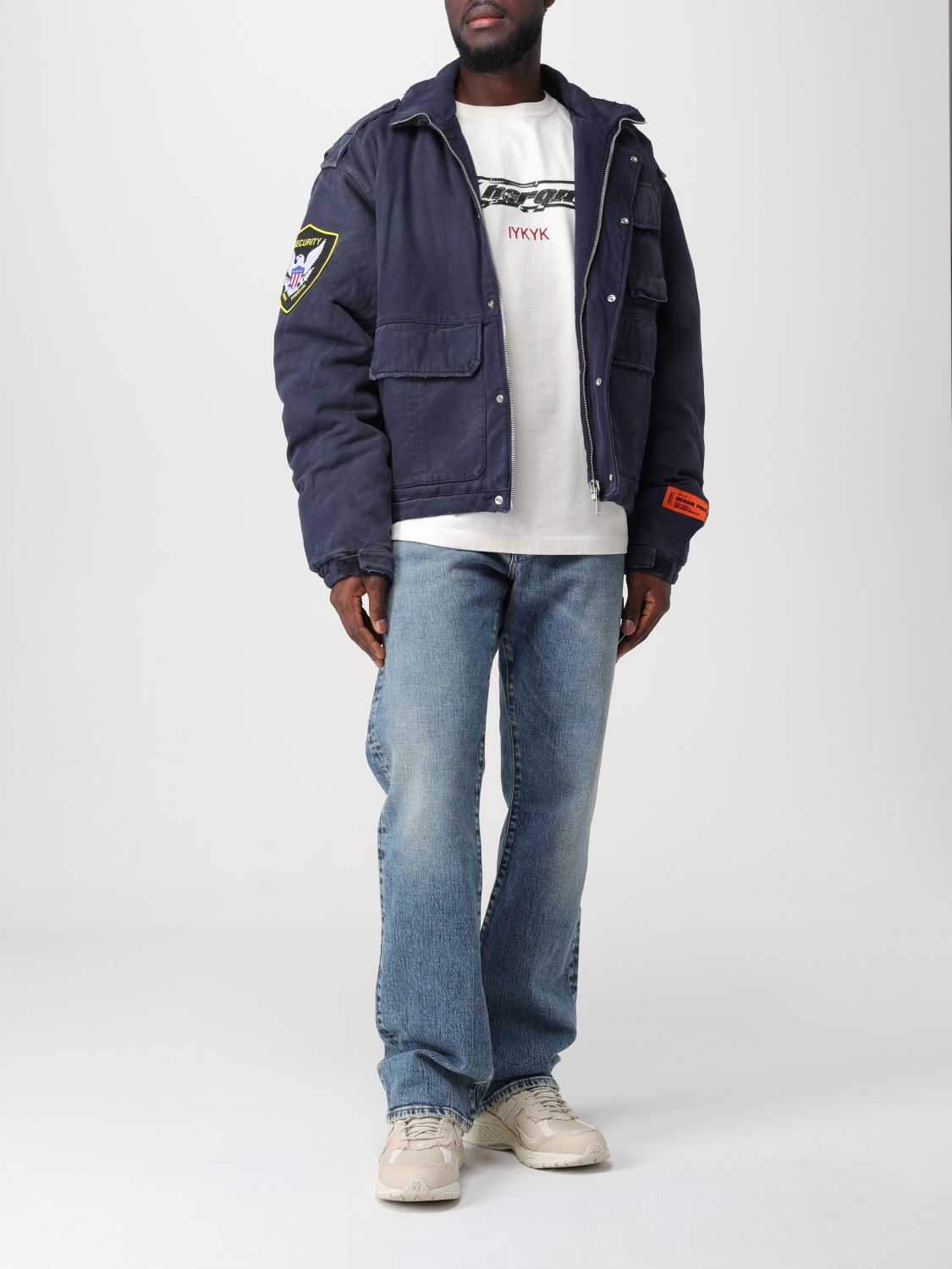 Heron Preston Eagle-patch Distressed-effect Jacket In Blue