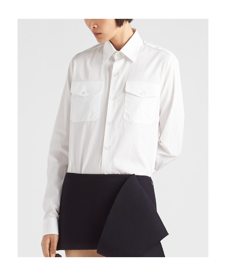 Prada Longline Shirt With Pointed Collar And Chest Pockets In White