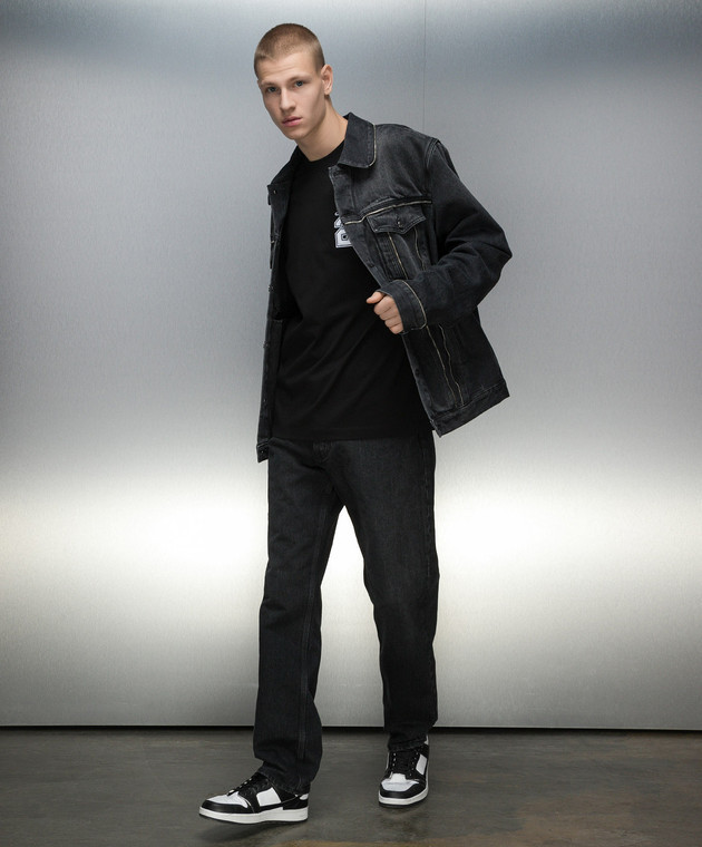 Off-white Arr Tab Logo-patch Tapered Jeans In Black