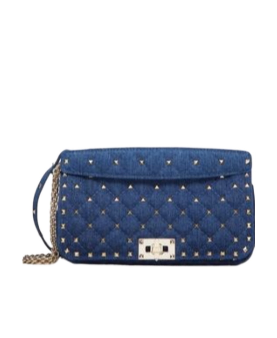 Valentino Rockstud Spike Denim Shoulder Bag In Blue
