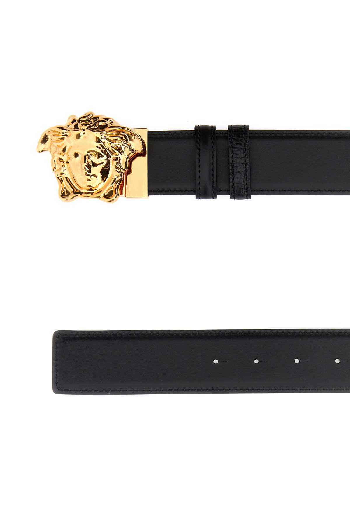Shop Versace Medusa Head Leather Buckle Belt In Black