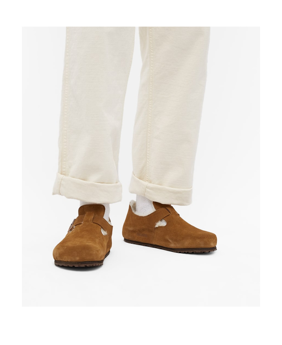 Birkenstock London Shearling-trimmed Slippers In Brown