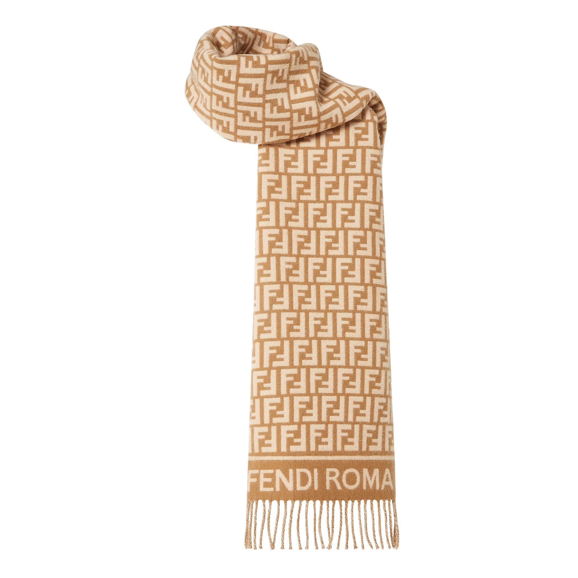 Fendi Camel Wool And Cashmere Scarf In Gold
