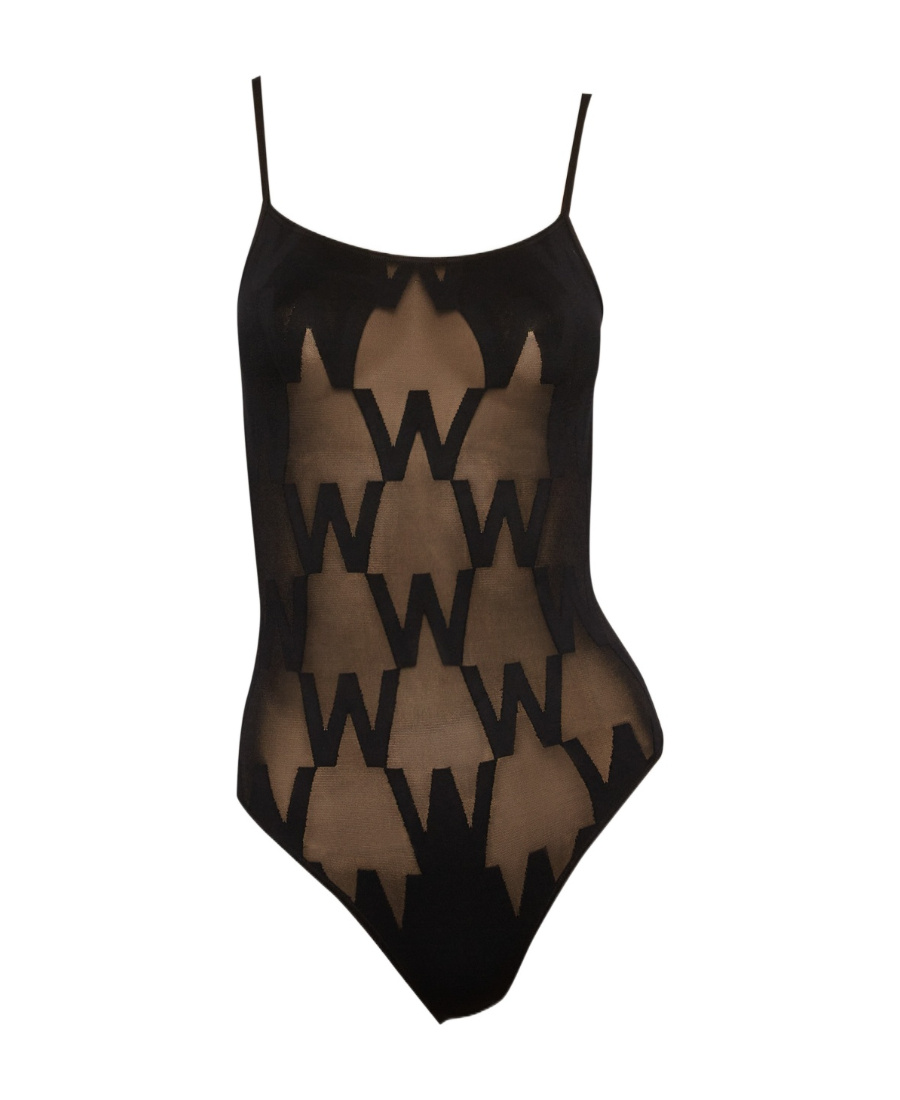 Wolford Logo Reticulated Conjoined Suit In Black