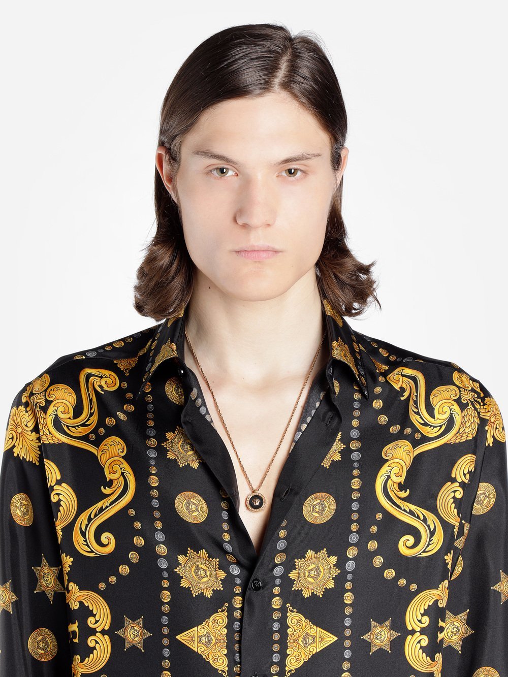 Versace Enamel Medusa-head Pendant Necklace In Yellow