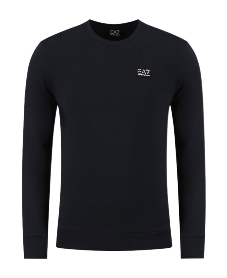 Ea7 Round-collar Long-sleeve Hoodie In Black