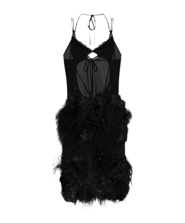 Shop Attico The Feather Embellished Spaghetti Strap Midi Dress In Black