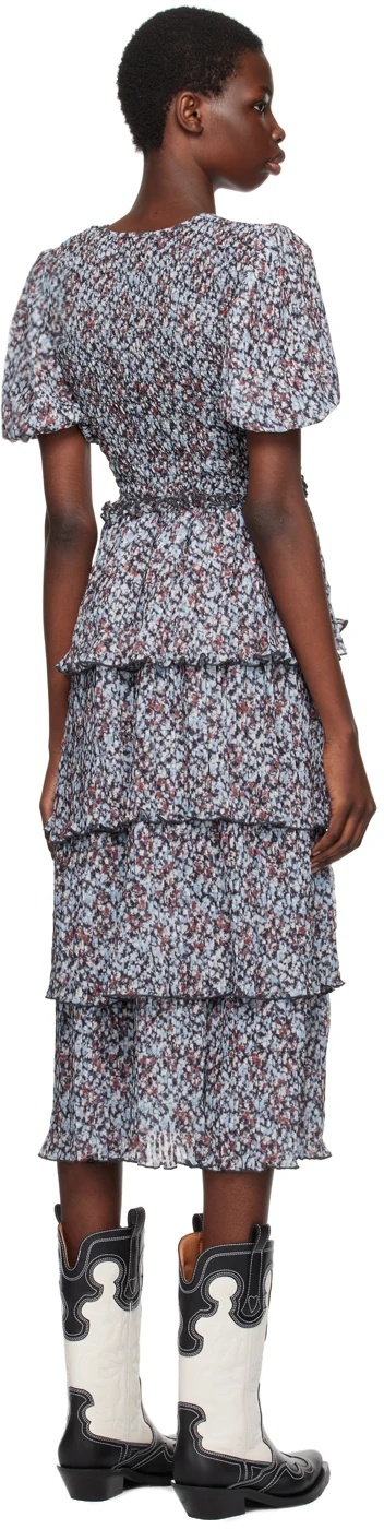 Ganni Printed Ruffled Midi Dress In Gray