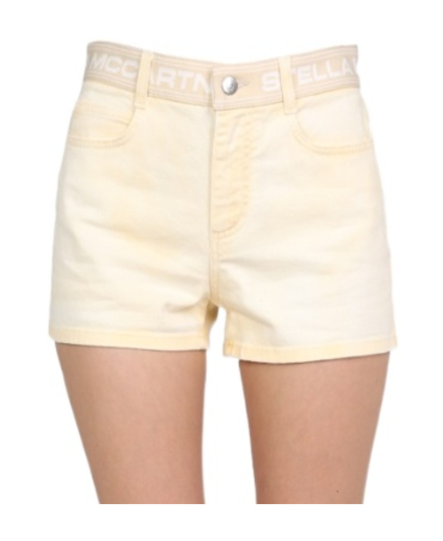 Stella Mccartney Denim Shorts With Branded Band In Nude