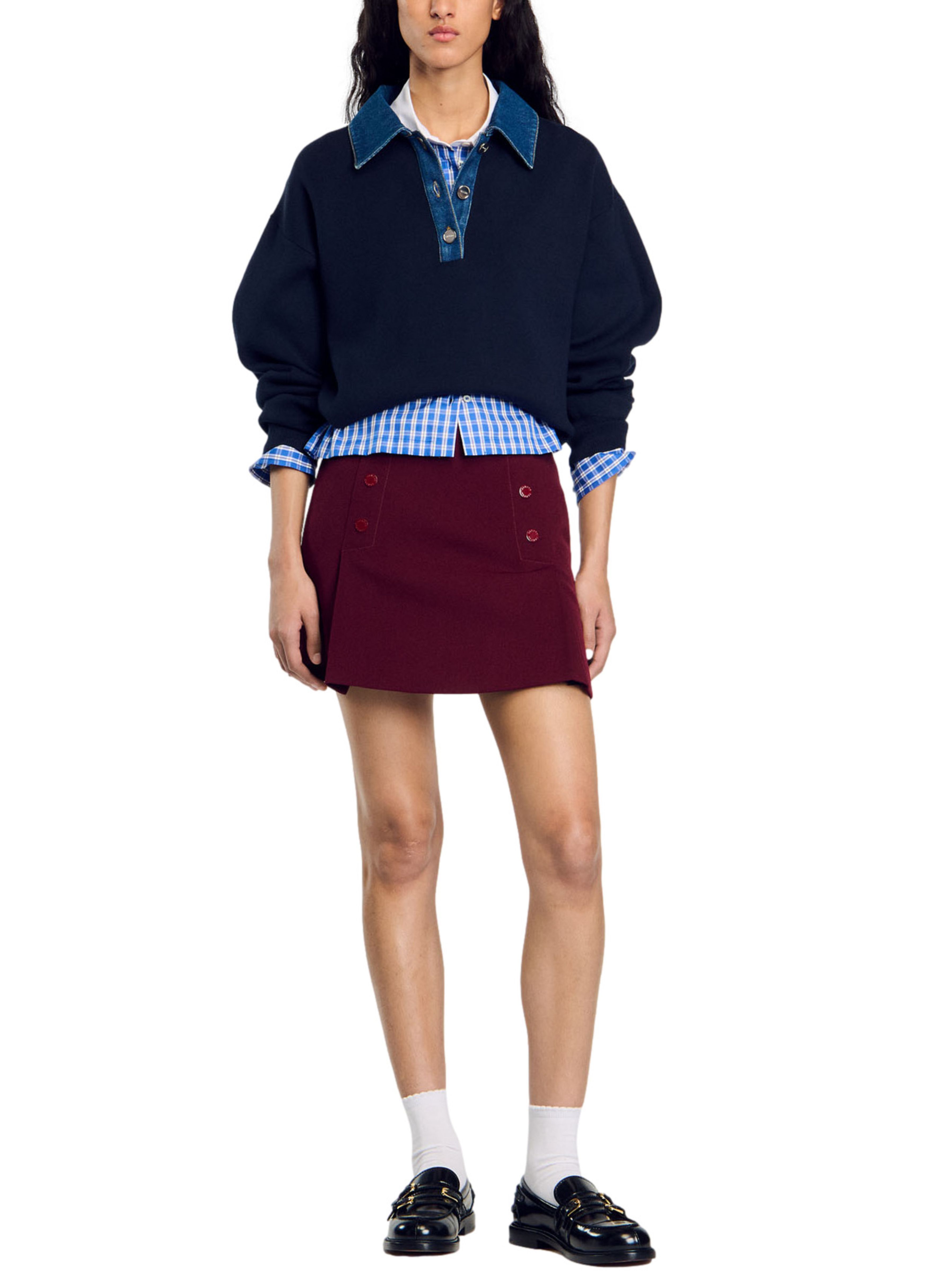 SANDRO SWEATER WITH DENIM COLLAR